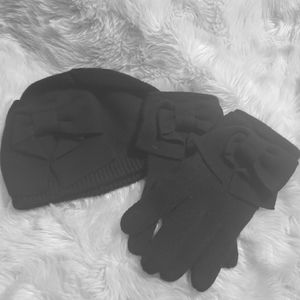Kate Spade Bow Beanie & Glove Set